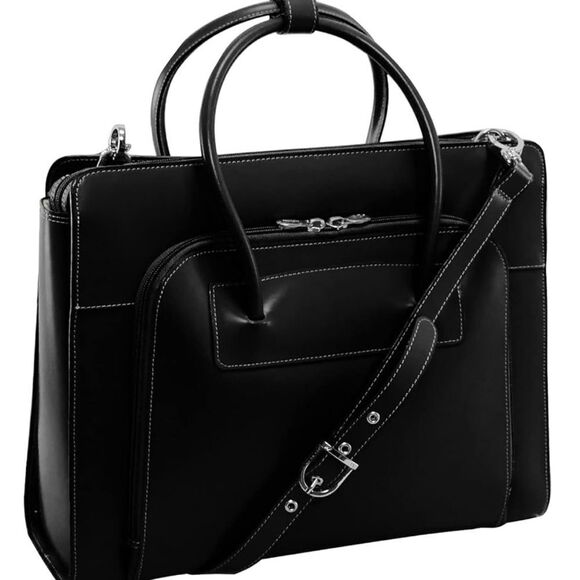 Mcklein Lake Forest Ladies Leather Laptop Brief Case Removable - Black bag - Picture 2 of 15